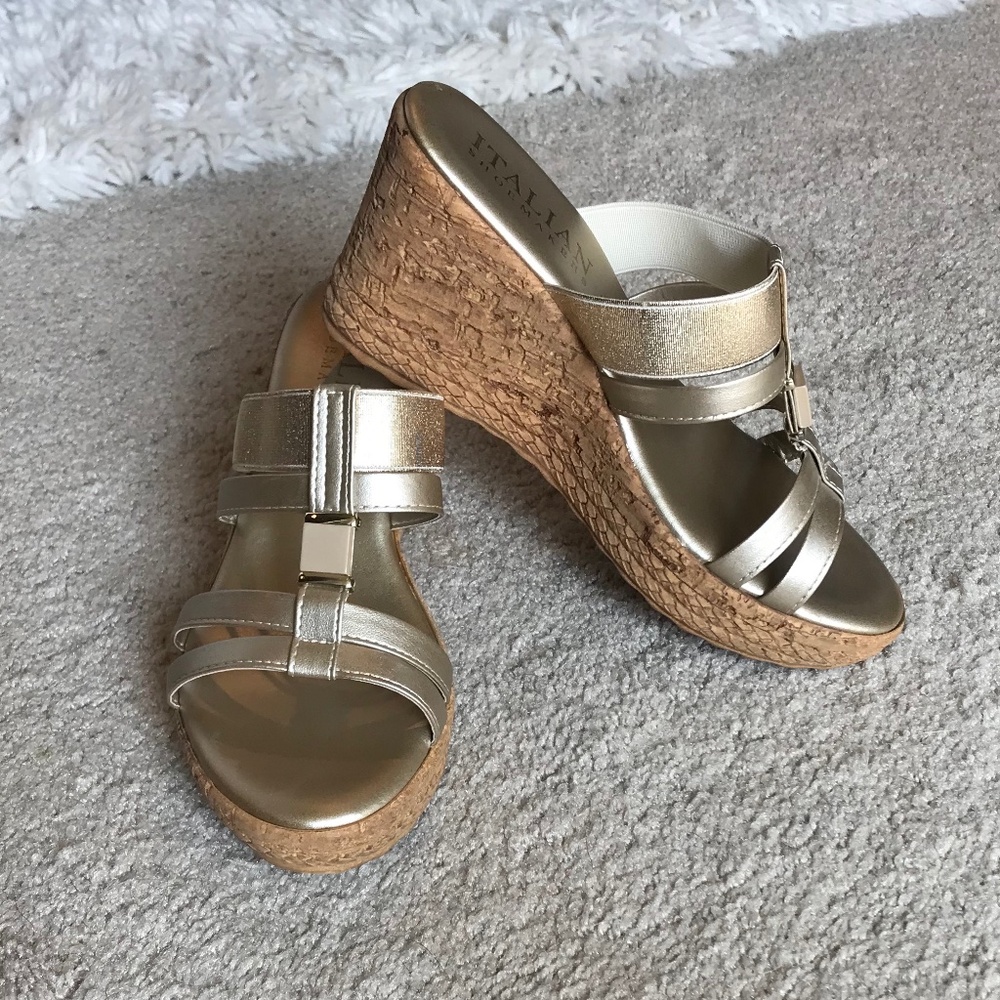 Italian Shoemakers Gold Wedge Sandal